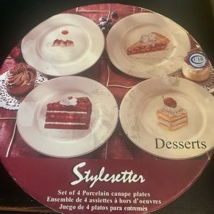 Set of 4 Canape Porcelain Dessert Plates American Atelier